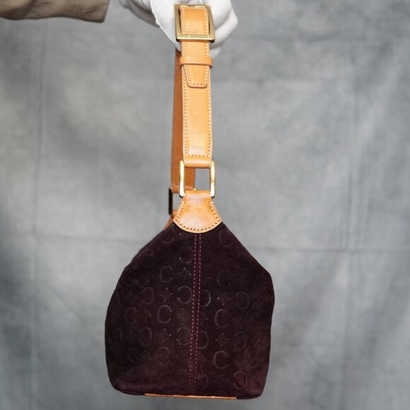 Celine Macadam Bordeaux Suede Handbag – Brown Leather Handle - Picture 3 of 15